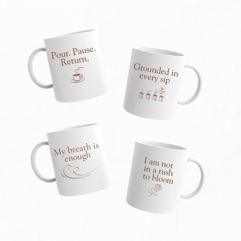 Affirmation Mug Set of 4. Pour. Sip. Soften. Save. ✨